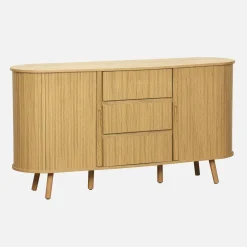 Aparador escandinavo efecto madera ranurada con 2 puertas correderas, 150cm