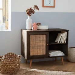 Aparador estilo escandinavo con 1 puerta de caña, 80cm