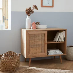 Aparador estilo escandinavo con 1 puerta de caña, 80cm