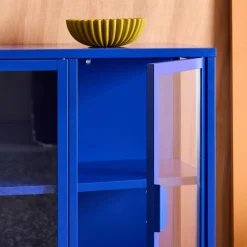Aparador industrial de metal y vidrio templado 3 puertas, 100cm
