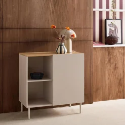 Aparador, mueble de almacenamiento de metal y decoración de madera 1 puerta, 80cm
