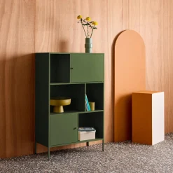 Aparador, mueble de almacenamiento industrial de metal con 6 compartimentos