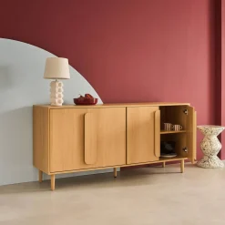 Aparador vintage con efecto madera y 4 puertas, 160cm
