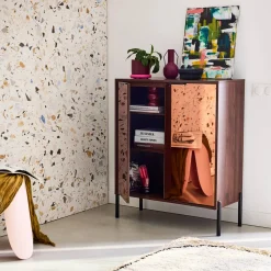 Aparador vintage efecto madera de nogal 83cm