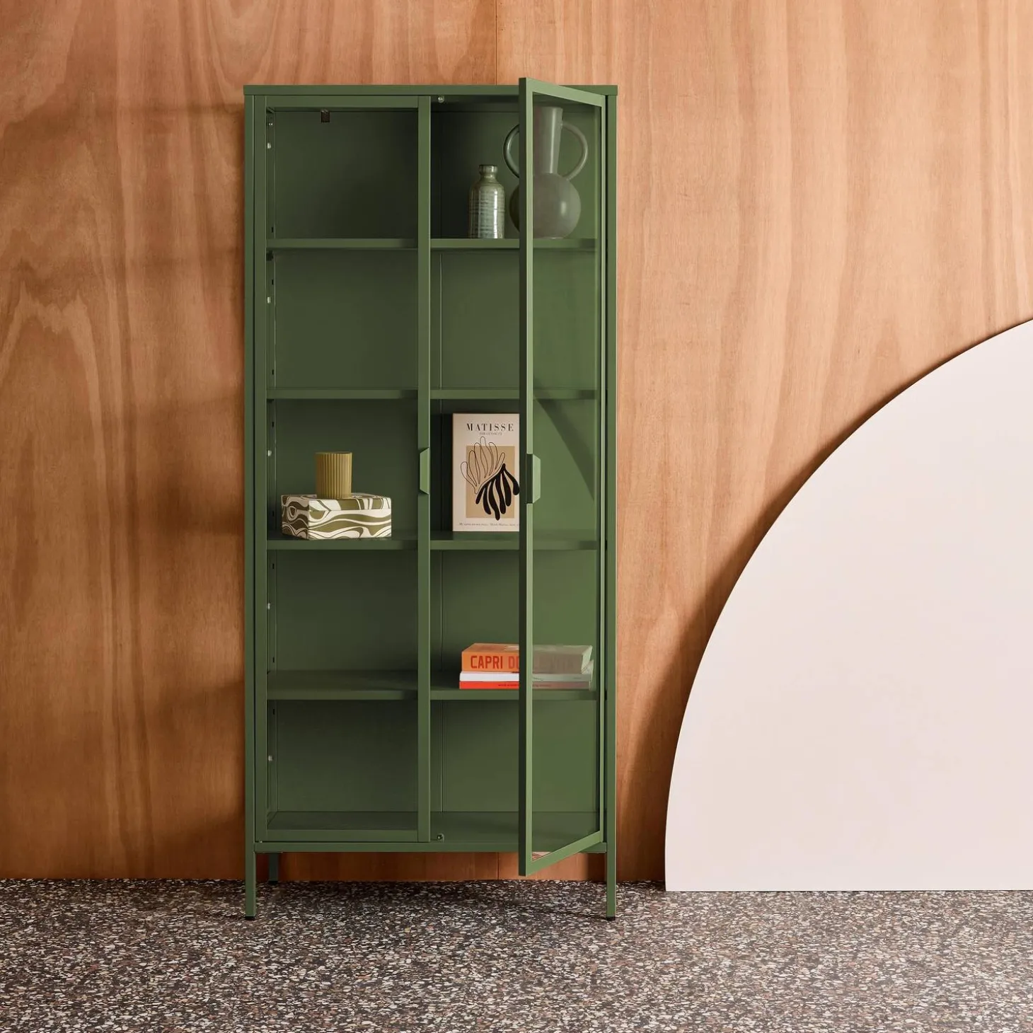 Aparador, vitrina de acero y vidrio templado con 2 puertas, 180cm