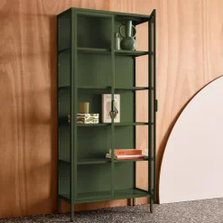 Aparador, vitrina de acero y vidrio templado con 2 puertas, 180cm