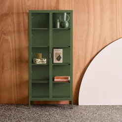 Aparador, vitrina de acero y vidrio templado con 2 puertas, 180cm