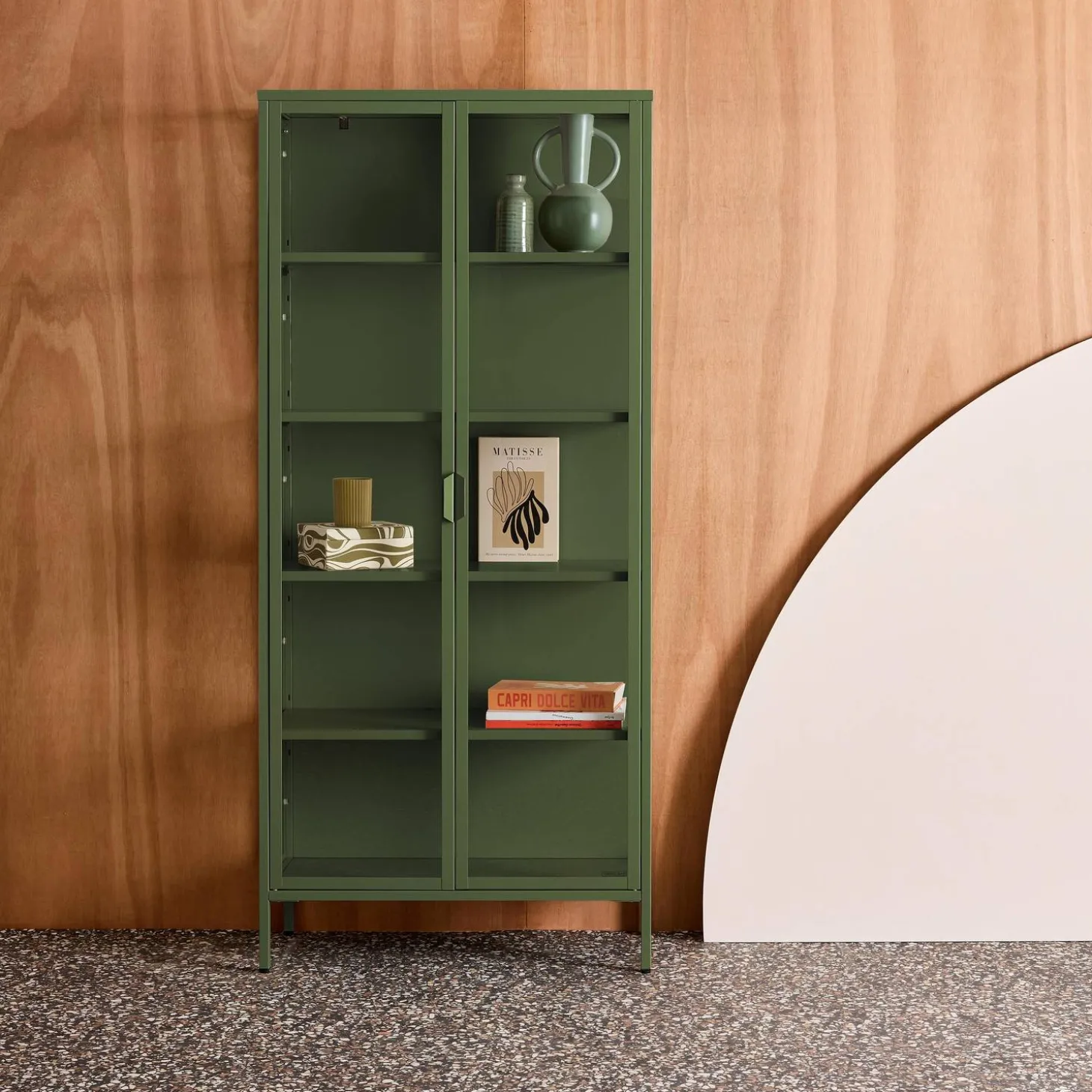 Aparador, vitrina de acero y vidrio templado con 2 puertas, 180cm