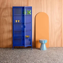 Aparador, vitrina de acero y vidrio templado con 2 puertas, 180cm