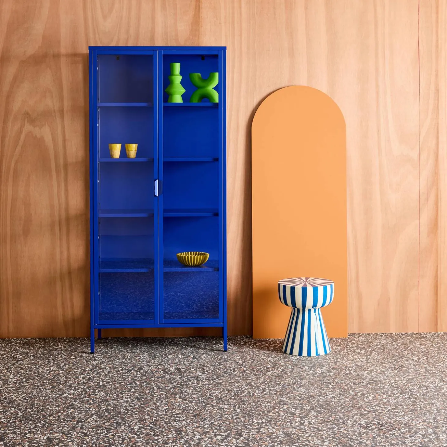 Aparador, vitrina de acero y vidrio templado con 2 puertas, 180cm
