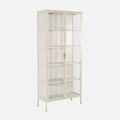 Aparador, vitrina de acero y vidrio templado con 2 puertas, 180cm