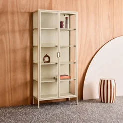 Aparador, vitrina de acero y vidrio templado con 2 puertas, 180cm