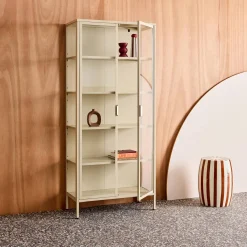 Aparador, vitrina de acero y vidrio templado con 2 puertas, 180cm
