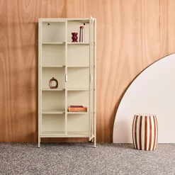 Aparador, vitrina de acero y vidrio templado con 2 puertas, 180cm