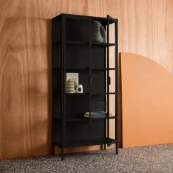 Aparador, vitrina de acero y vidrio templado con 2 puertas, 180cm
