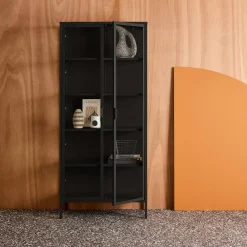 Aparador, vitrina de acero y vidrio templado con 2 puertas, 180cm