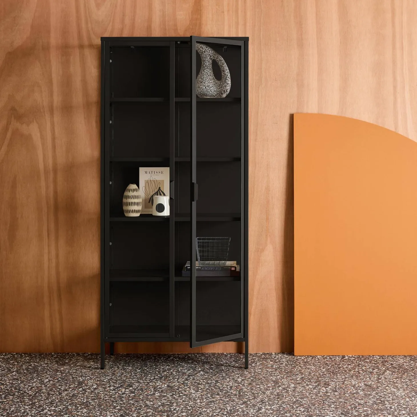 Aparador, vitrina de acero y vidrio templado con 2 puertas, 180cm
