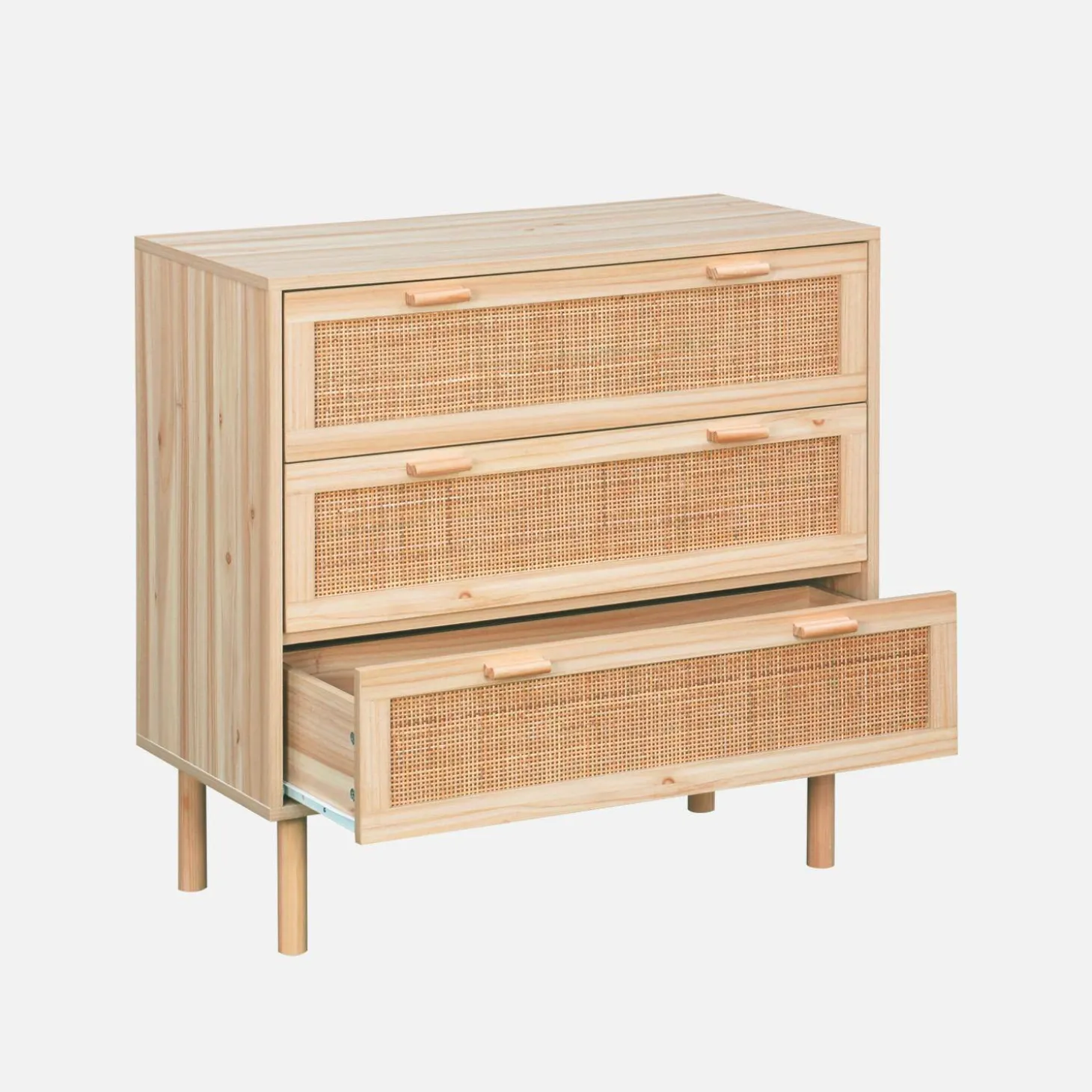 Arcón de 3 cajones con caña y efecto madera