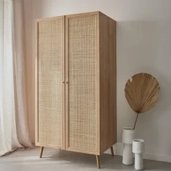 Armario de 2 puertas de caña y efecto madera