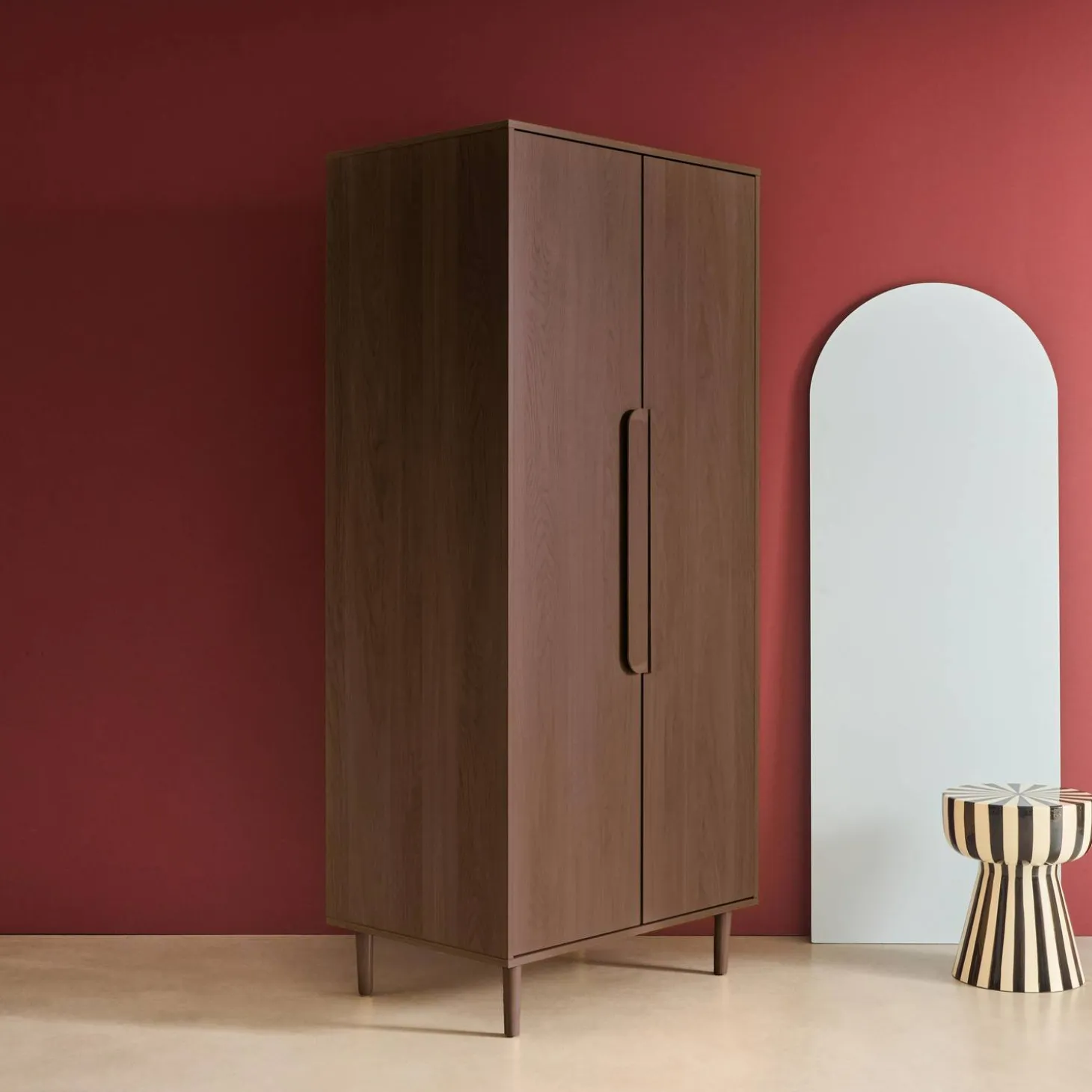 Armario vestidor con efecto madera, 2 puertas y barra para colgar