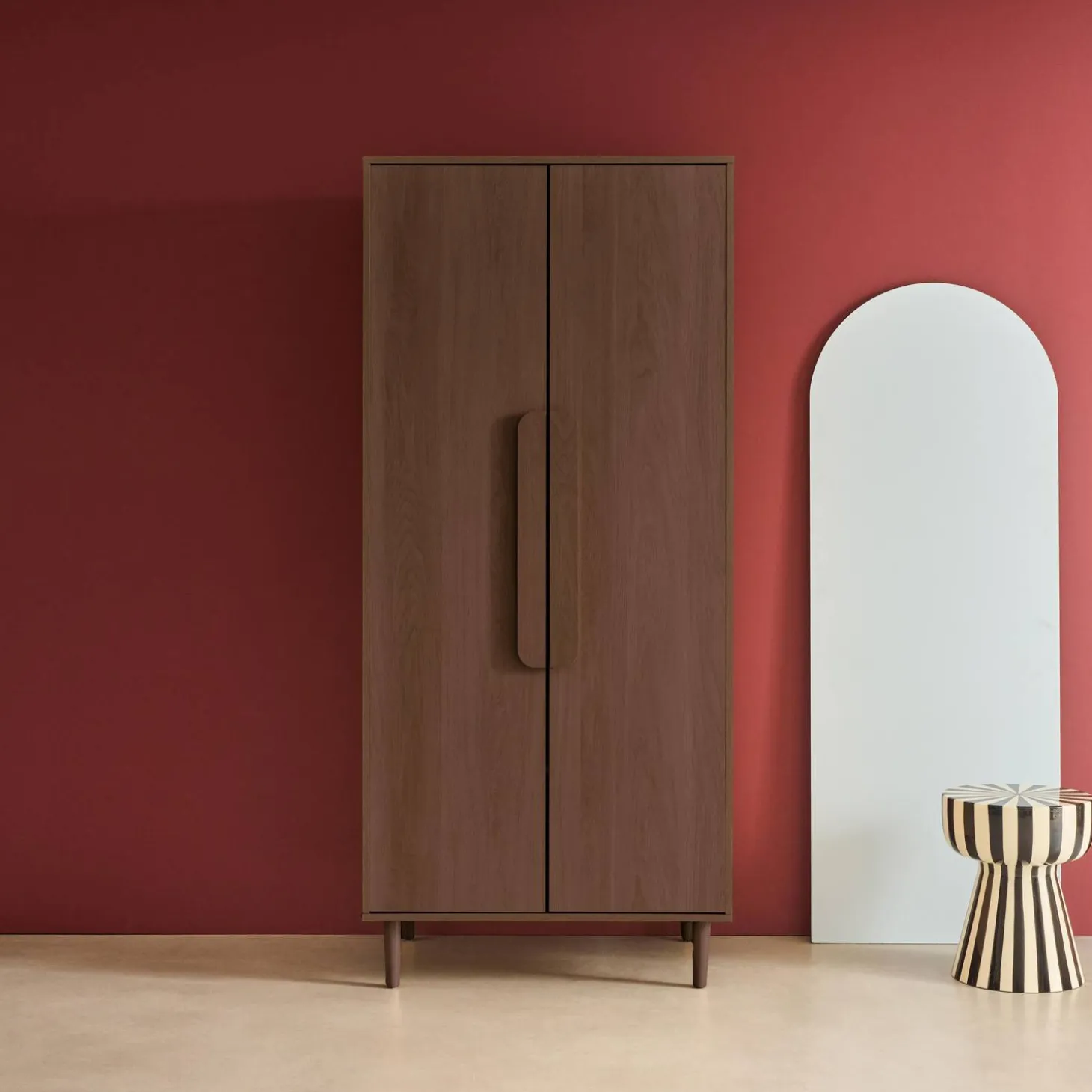 Armario vestidor con efecto madera, 2 puertas y barra para colgar