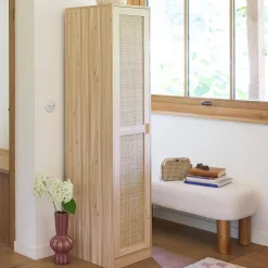 Armario vestidor efecto madera y caña con 1 puerta y 5 estantes