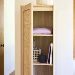 Armario vestidor efecto madera y caña con 1 puerta y 5 estantes