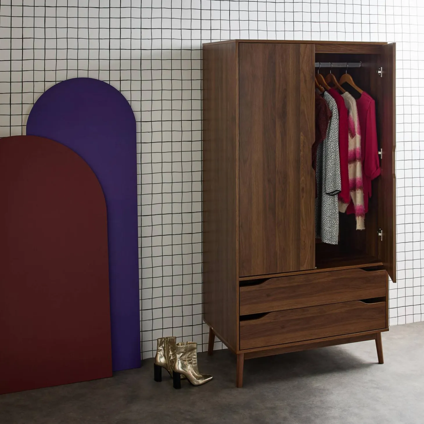 Armario vestidor vintage, decoración en madera, 2 puertas
