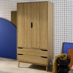Armario vestidor vintage, decoración en madera, 2 puertas