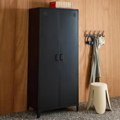 Armario/vestidor industrial de metal 2 puertas, 4 estantes, 1 barra para colgar