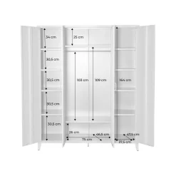 Armario/vestidor industrial de metal 4 puertas, 10 estantes, 1 barra de colgar