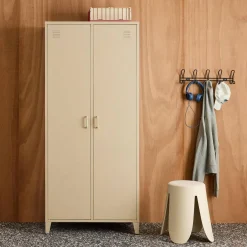 Armario/vestidor industrial de metal 2 puertas, 4 estantes, 1 barra para colgar