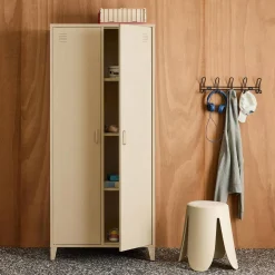 Armario/vestidor industrial de metal 2 puertas, 4 estantes, 1 barra para colgar