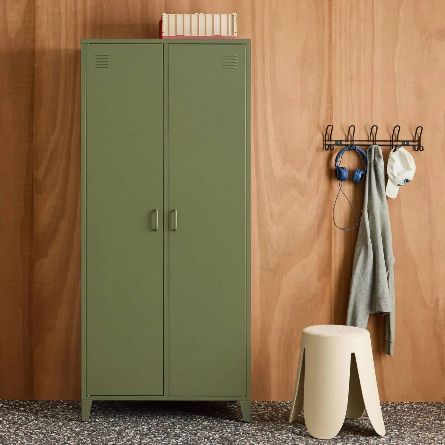 Armario/vestidor industrial de metal 2 puertas, 4 estantes, 1 barra para colgar