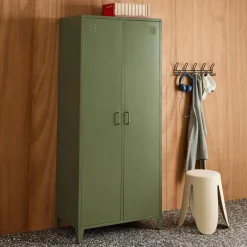Armario/vestidor industrial de metal 2 puertas, 4 estantes, 1 barra para colgar