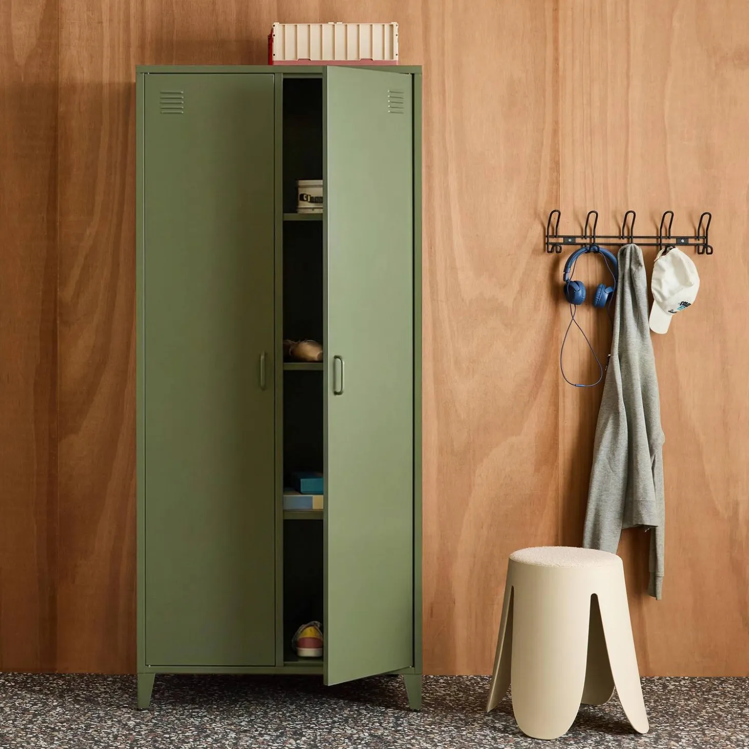 Armario/vestidor industrial de metal 2 puertas, 4 estantes, 1 barra para colgar