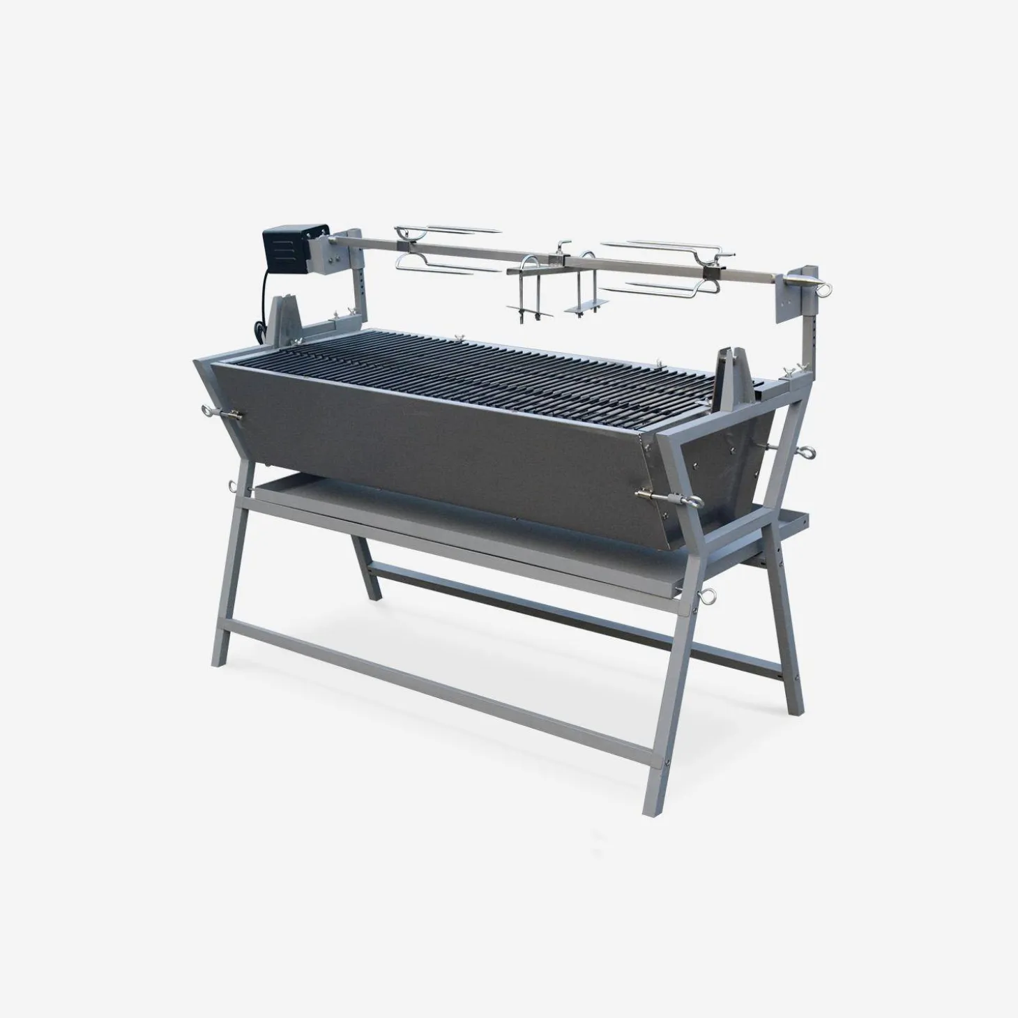 Asador de carbón con espetón eléctrico