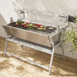 Asador de carbón con espetón eléctrico