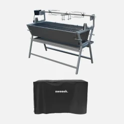 Asador de carbón motorizado inclinable de acero inoxidable con espetón y funda
