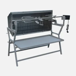 Asador de carbón motorizado inclinable de acero inoxidable con espetón y funda