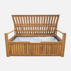 Banco baúl de jardín de madera de acacia con cojín 110L