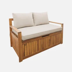 Banco baúl de jardín de madera de acacia con cojín 110L