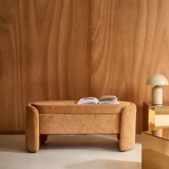 Banco baúl, pie de cama contemporáneo de tela simple