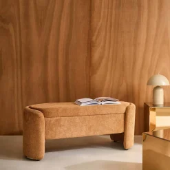 Banco baúl, pie de cama contemporáneo de tela simple