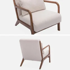 Banco de 2 plazas + sillón borreguito de madera de caucho teñida