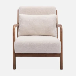 Banco de 2 plazas + sillón borreguito de madera de caucho teñida
