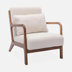 Banco de 2 plazas + sillón borreguito de madera de caucho teñida