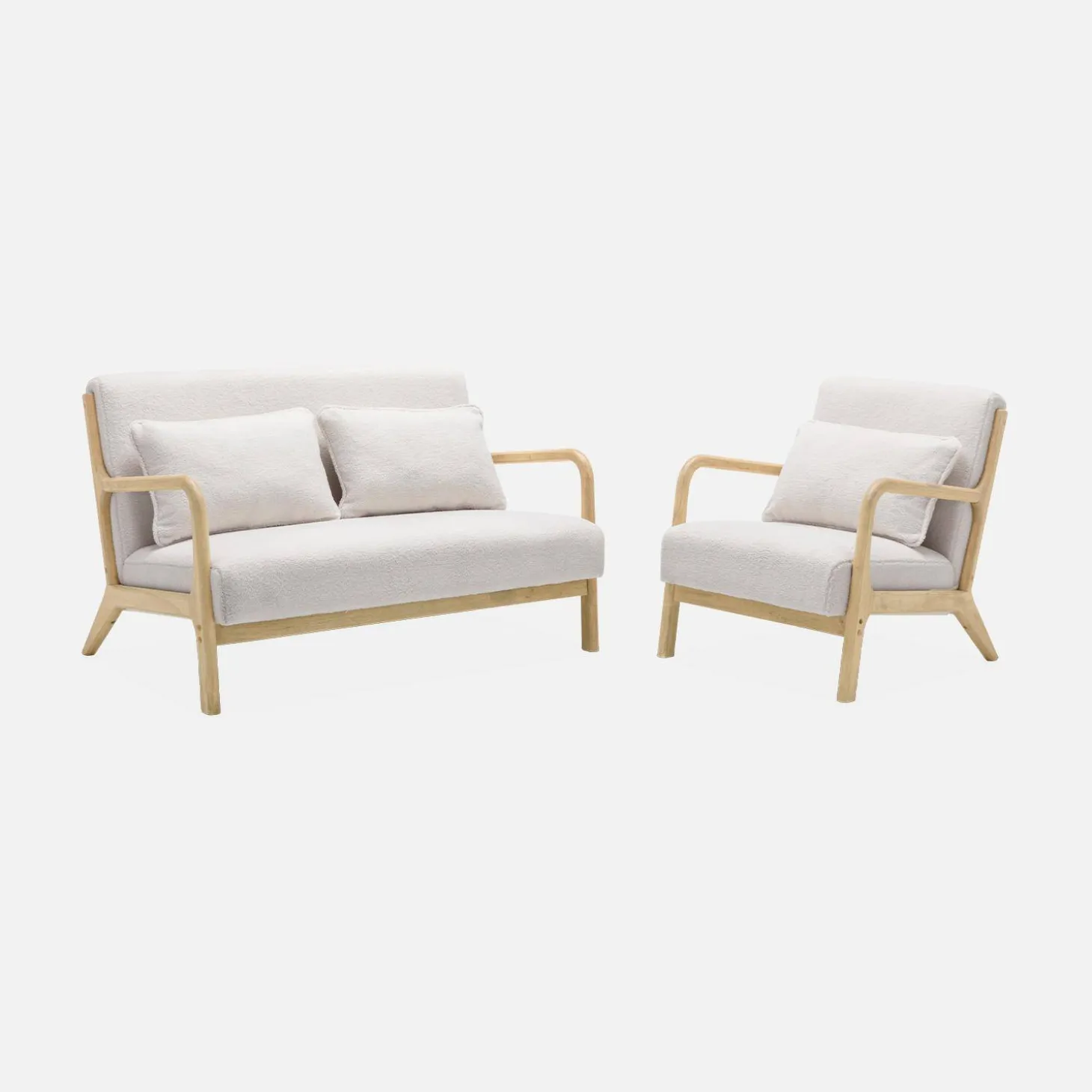 Banco de 2 plazas + sillón de madera con borreguito