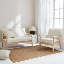 Banco y sillón borreguito y madera de caucho