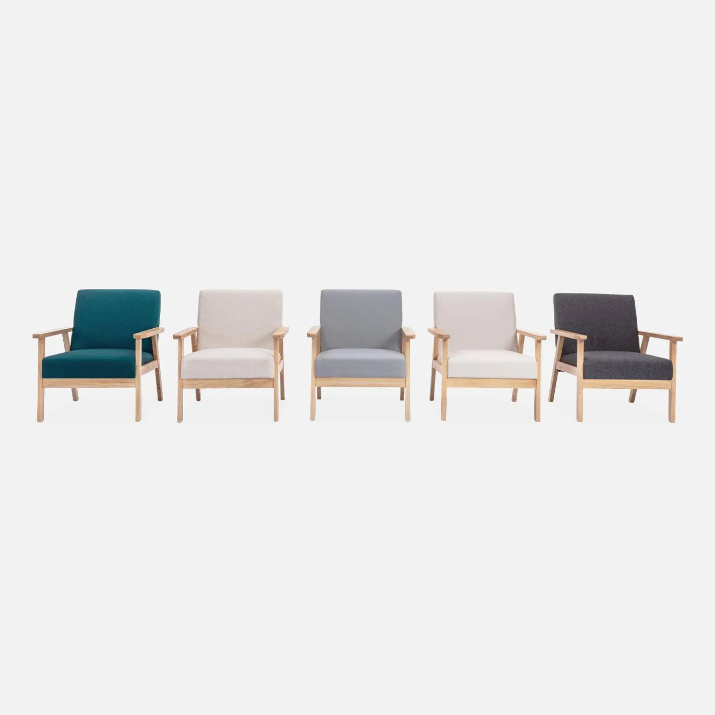 Banco y sillón borreguito y madera de caucho